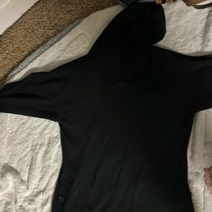 Long black hooded sweater.